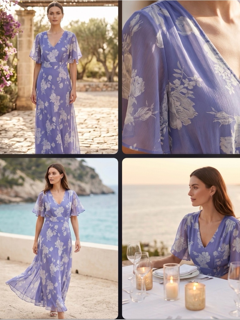 Lavender Floral V-Neck Maxi Dress with Flutter Sleeves - Picture 6 of 14